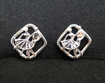 Vintage Dancing Couple Clip Earrings, Cut Out, 1950s 1960s, Square Dance ?