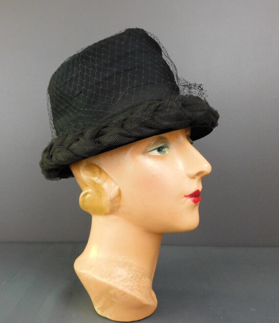 Vintage Black Chiffon and Braided Tulle Hat, 1960… - image 3