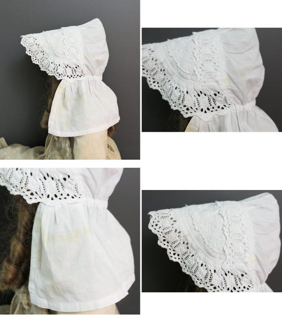アンティーク ホワイト レース ベビー ボンネット、ビクトリア朝 1800