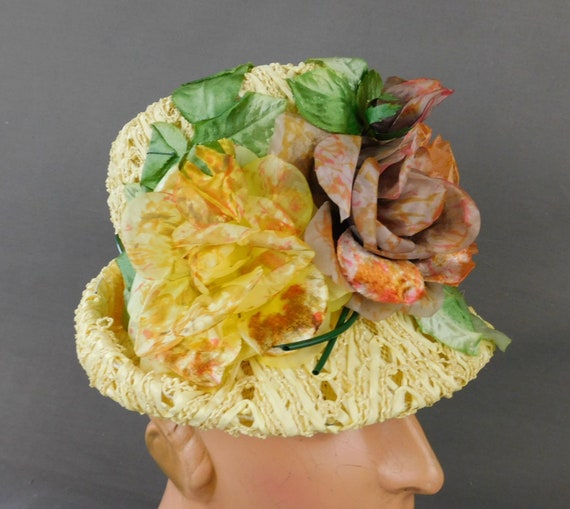 Vintage Yellow Straw Floral Hat 1960s Large Flowe… - image 5