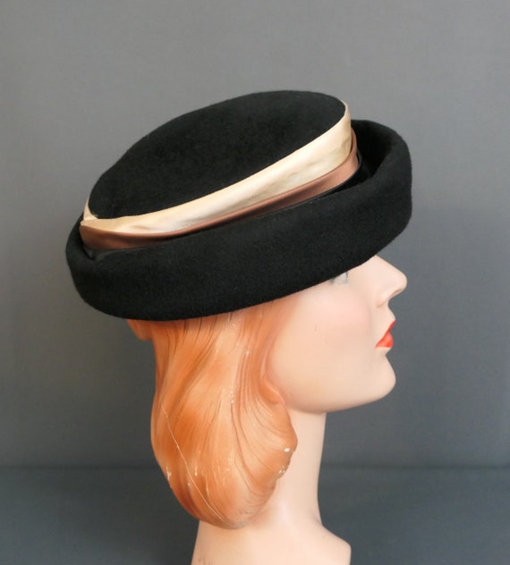 Vintage Black Felt & Satin Hat Fabric, 1950s, 21 … - image 6