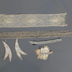 Lot of Vintage Beaded Trims and Sequin Appliques, Beads, Rhinestones, Pearls Sequins, Victorian and later