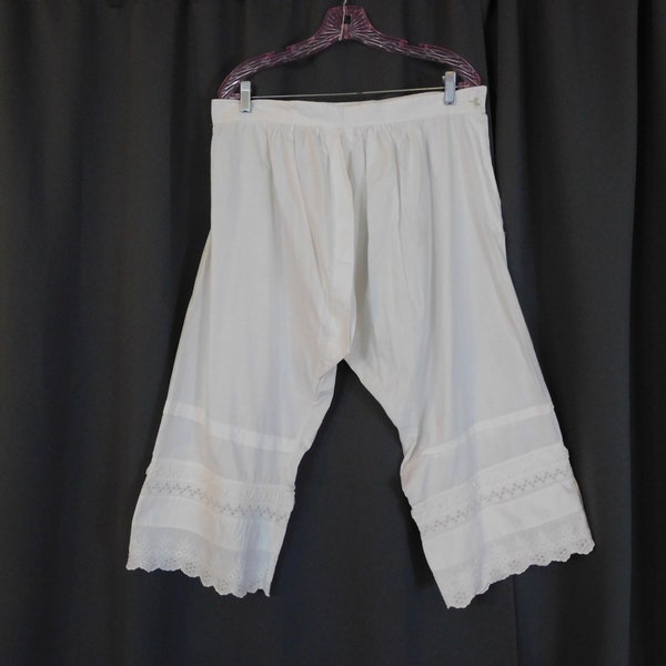 Bloomers en coton blanc antique, entrejambe fendu, taille édouardienne des années 1900 XL 34 pouces