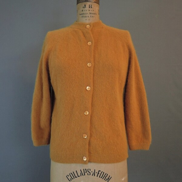 Vintage Darlene Angora Sweater, fits 40 inch bust, Vintage 1960s French Angora Cardigan, Fall Burnt Orange