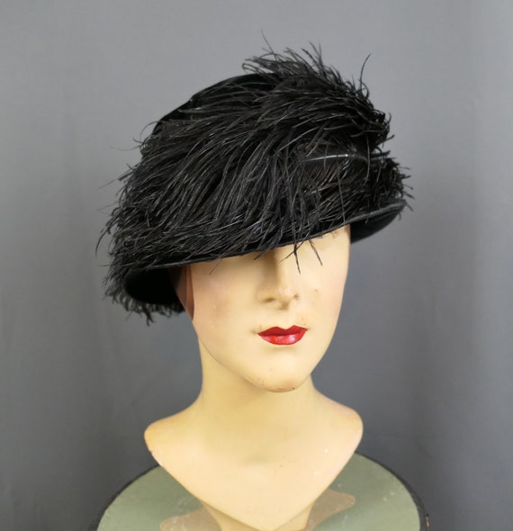 Antique Edwardian 1910s 1920s Hat Black Velvet Wi… - image 2