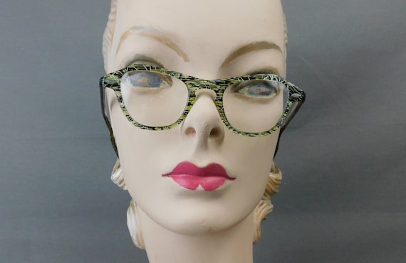 Vintage Black and Green Metallic Lucite Eyeglasses