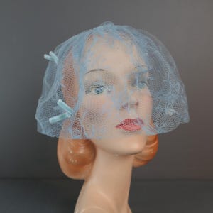 Vintage Hat Light Blue Tulle Netting Veil 1960s, Fits Any  display picture 2