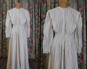 1900s Edwardian Striped Cotton Work House Dress, fits 34 inch bust, some issues