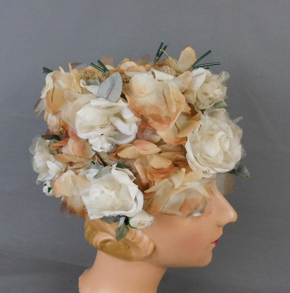 Vintage Ivory and Beige Floral Hat 1960s, Modern … - image 4