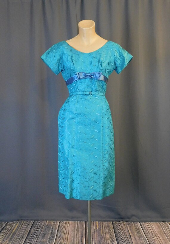 Vintage Embroidered Turquoise Dress 1950s 1960s, XS 3… Gem