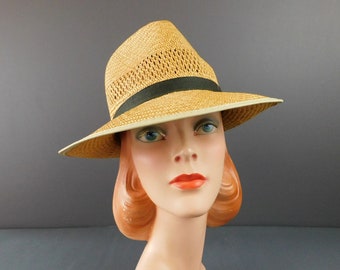 Vintage Straw Fedora Men's Hat 1960s, medium, 22-1/2 inch