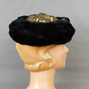 Vintage 1920s Fur and Gold Embroidered Lace Hat Carson Pirie & Scott, AS IS image 6