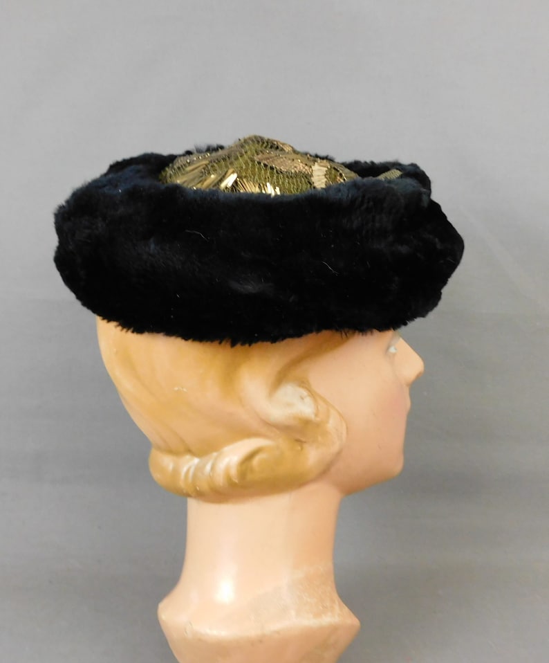 Vintage 1920s Fur and Gold Embroidered Lace Hat Carson Pirie & Scott, AS IS image 6