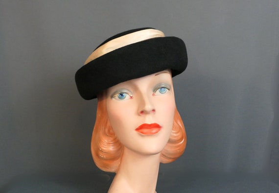Vintage Black Felt & Satin Hat Fabric, 1950s, 21 … - image 1