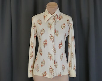 Vintage Art Deco Ladies Blouse, 1970s Nylon Flappers, 34 bust