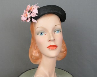 Vintage 40s 50s Noreen Fashion Pink Hat, Perch Pink Hat 