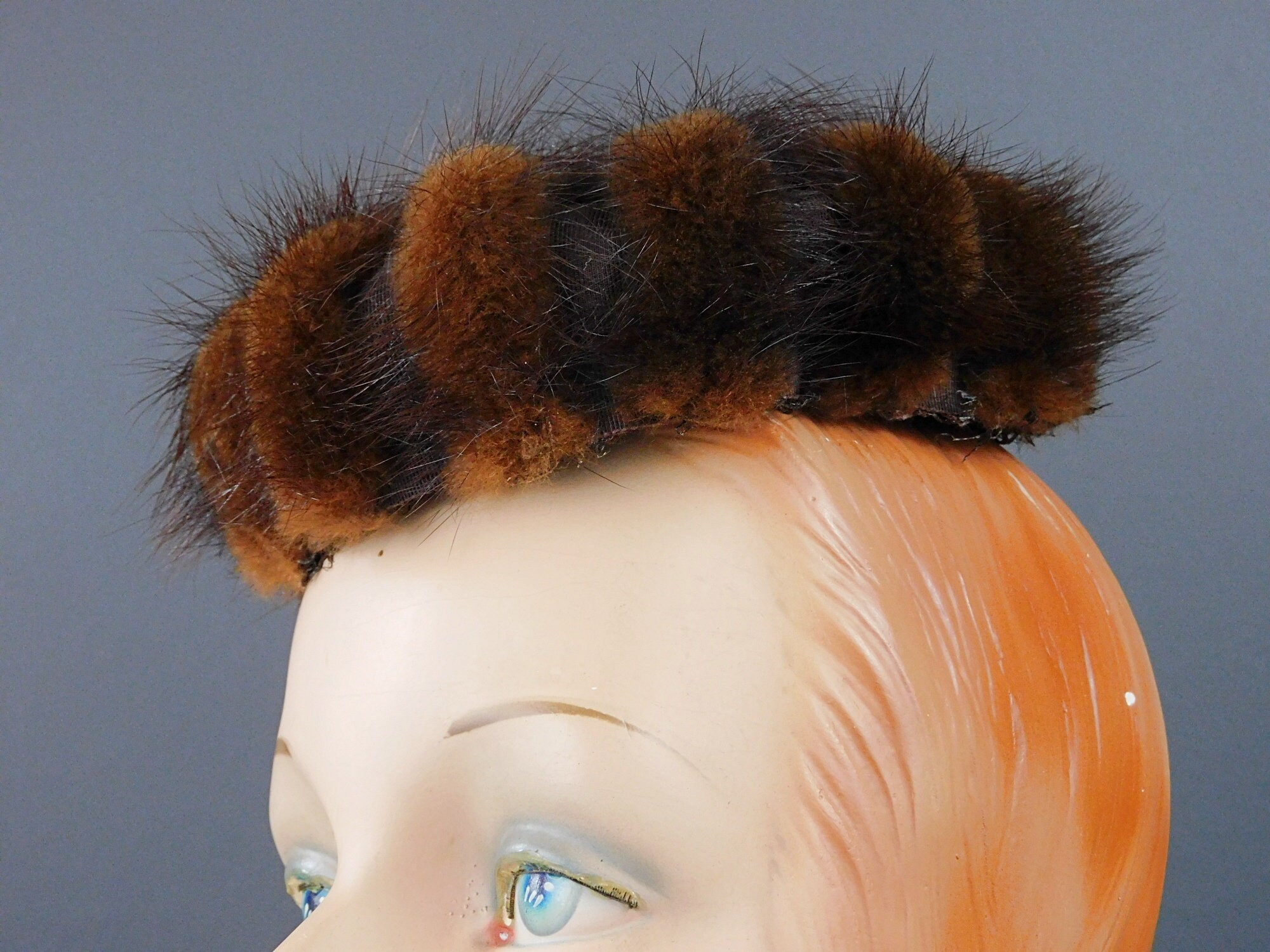 Vintage Dark Brown Mink Topper Hat, 1960s Evening, Tiny  display picture 2