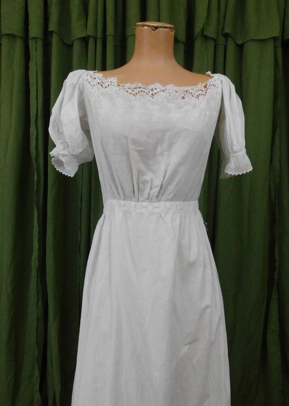 Antique Embroidered Cotton Wedding Gown Edwardian… - image 3