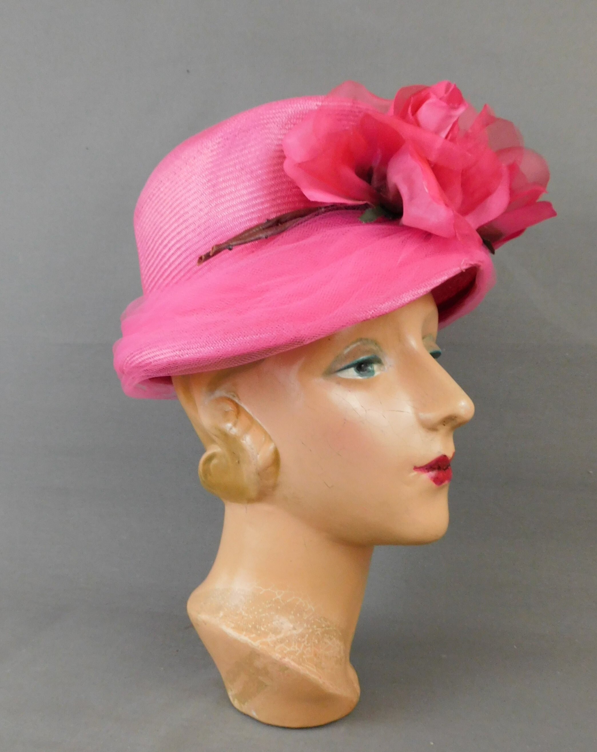1960\'s Hovland-Swanson light pink straw hat with floral trim! Original box Vintage Spring, Summer Straw Hat With Peach Ribbon and  main image 4