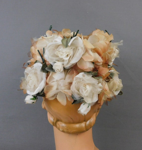 Vintage Ivory and Beige Floral Hat 1960s, Modern … - image 5