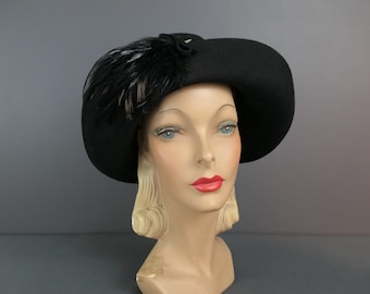 Black Wool Felt Hat Wide Brimmed Vintage Hat Henry Pollack  display picture 1