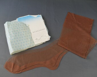 Vintage Berkshire Seamed Stockings, 1950s, size 10-1/2, Full Fashioned, Cuban Heel, Nylon Flat Knit, unworn