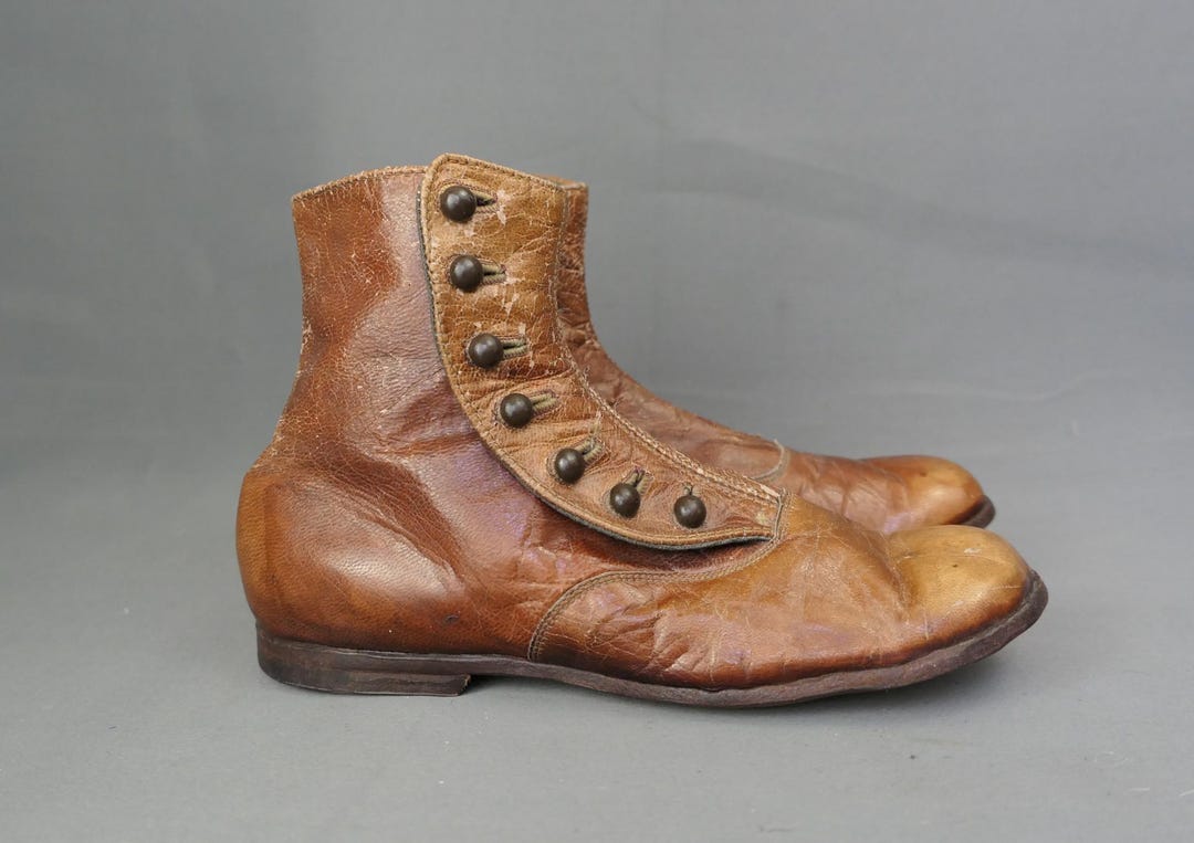 Vintage Child's Brown Leather High Button Shoes, Edwardian 1900s, With ...