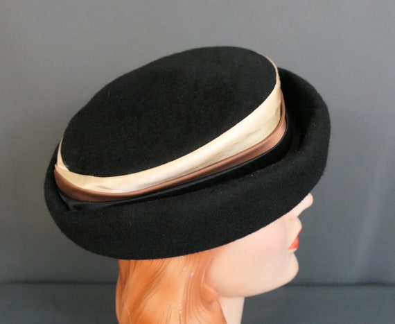 Vintage Black Felt & Satin Hat Fabric, 1950s, 21 … - image 7