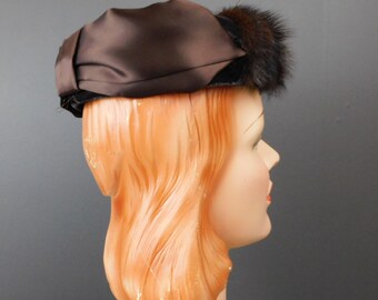 1960s Vintage Mink Fur Ring Hat With Satin Bow, Open Top  display picture 3