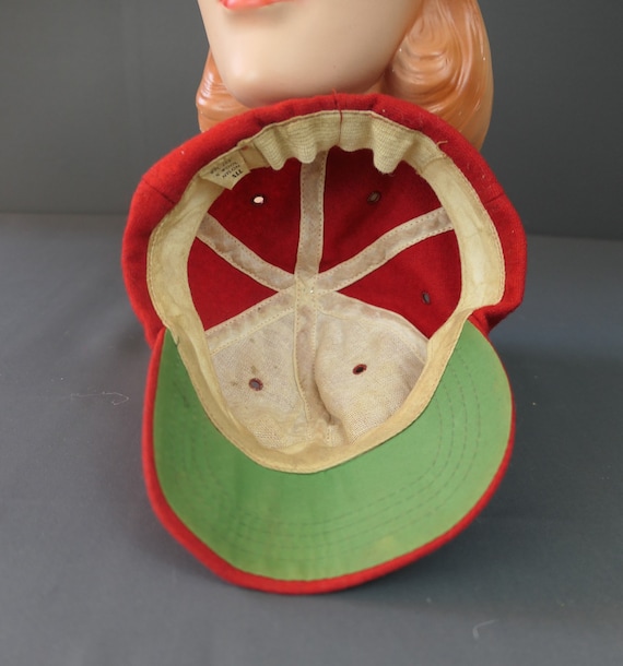 Vintage Red Wool 'C' Baseball Cap Hat, 1950s 1960… - image 9