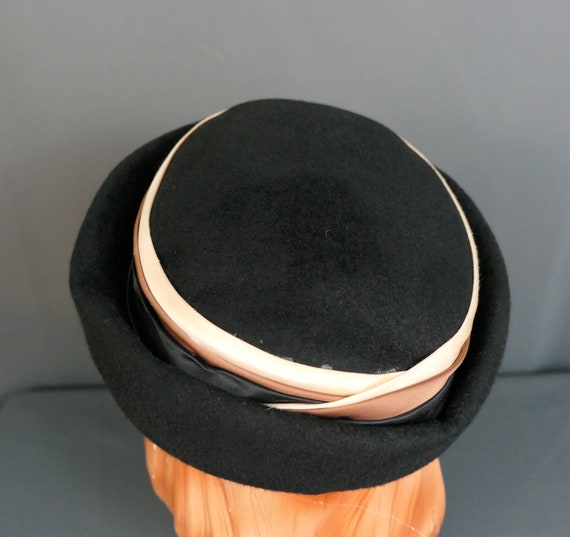 Vintage Black Felt & Satin Hat Fabric, 1950s, 21 … - image 8