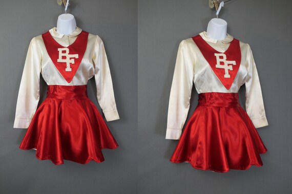 Vintage 1950s Majorette Uniform, Red & White Sati… - image 2