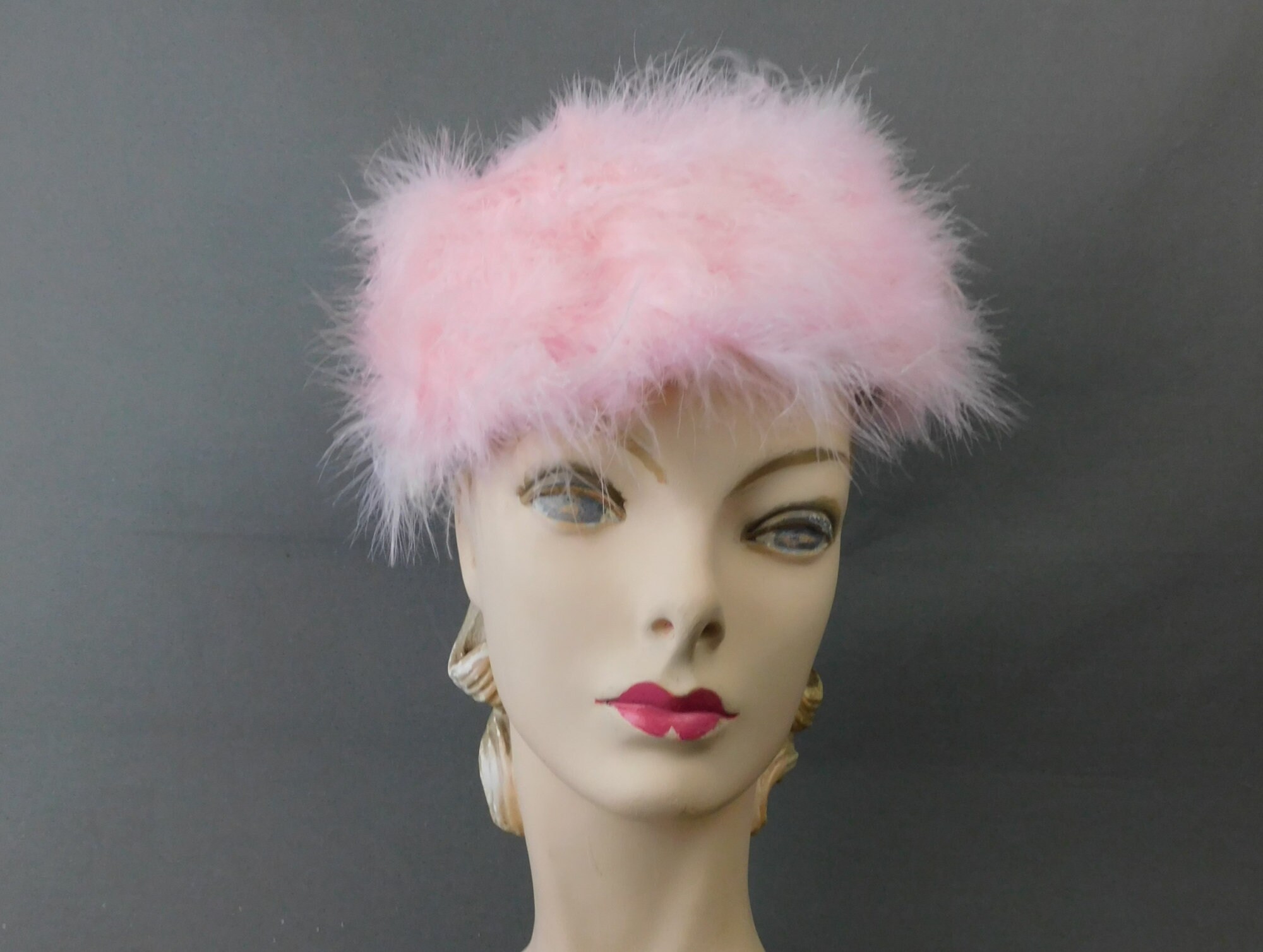 Pink Marabou Feather Hat 1960s 