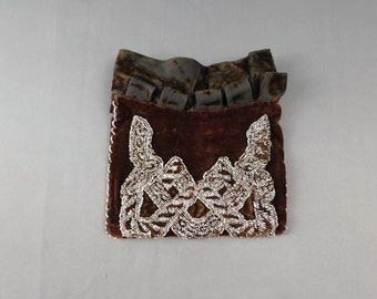 Antique Beaded Brown Velvet Purse, Small Victorian 1800s, with issues