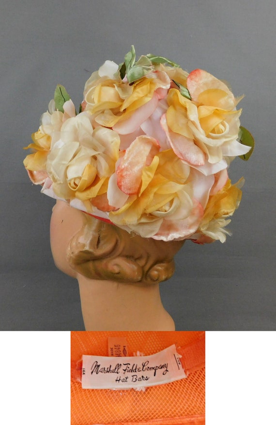 DRAMATIC 1960s\' YELLOW STRAW WIDE BRIM HAT WITH YELLOW FABRIC \