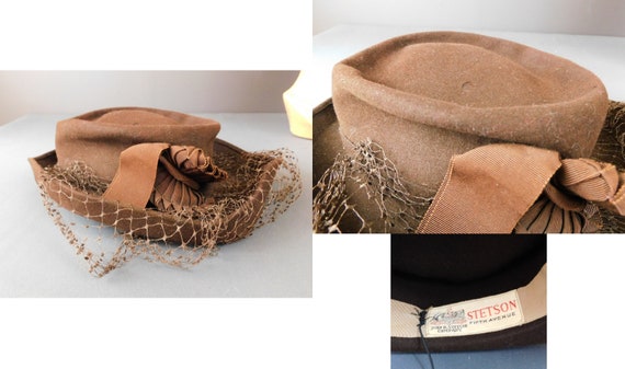VINTAGE STYLE ANNI 1940-sulla quarantina 100% feltro di lana cammello Cappello Con Finiture Loop META 'Cappello 