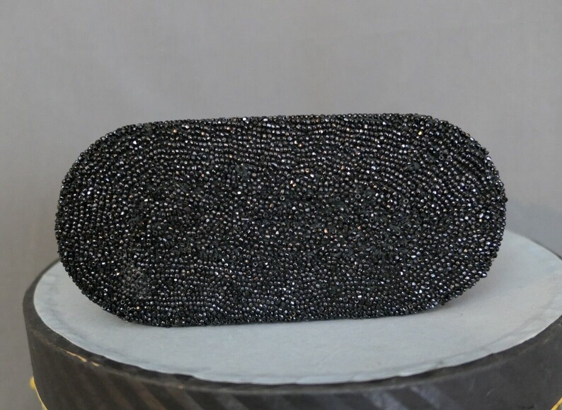 Vintage Black Beaded Evening Purse 1930s 1940s Sparkle Party Bag 8x6 inches image 8