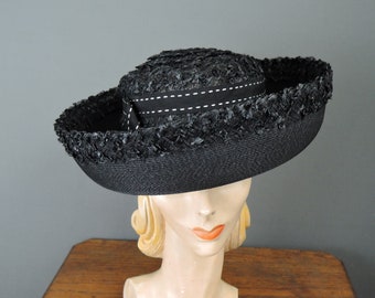 Vintage Marche Exclusive Navy Blue Velour Beaded Hat from the 1960s