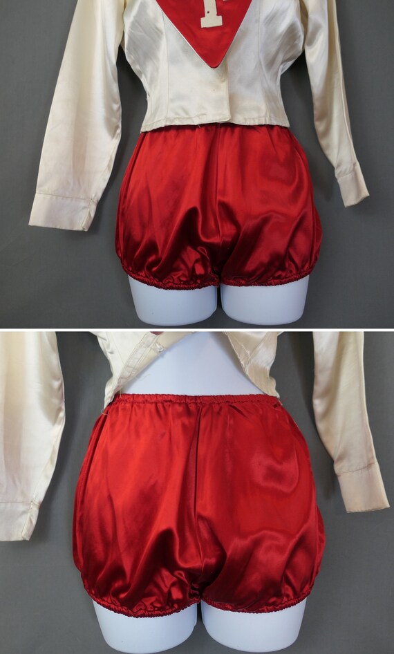 Vintage 1950s Majorette Uniform, Red & White Sati… - image 7