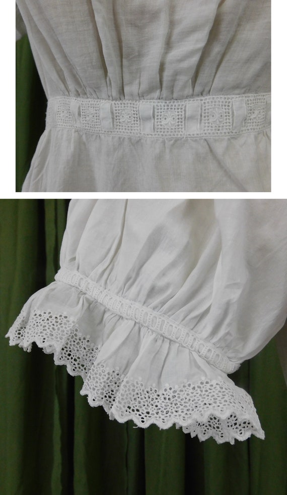 Antique Embroidered Cotton Wedding Gown Edwardian… - image 9
