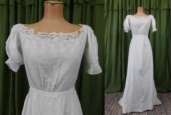 Antique Embroidered Cotton Wedding Gown Edwardian… - image 2