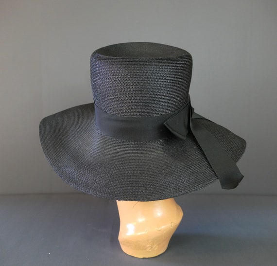 Vintage Black Straw Hat with Wide Soft Brim, 1960… - image 6