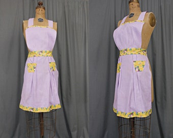 Vintage Lavender 1940s Full Apron with Yellow Floral Trim