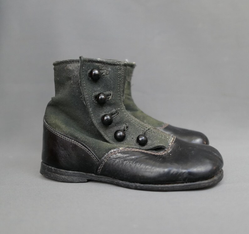 Victorian Child's High Buttons Shoes, Black Leather and Wool Fabric, 5 ...
