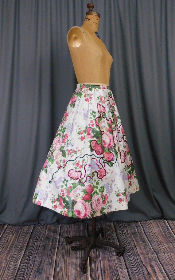 Vintage 1950s Full Skirt, Pink Lavender Flowers, … - image 6