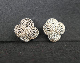 Vintage Silver Braided Knot Rope Earrings, screw back, unmarked