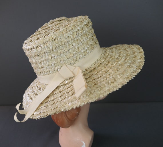 Vintage Ivory Straw Wide Brim Hat, 1960s, 22 inch… - image 7