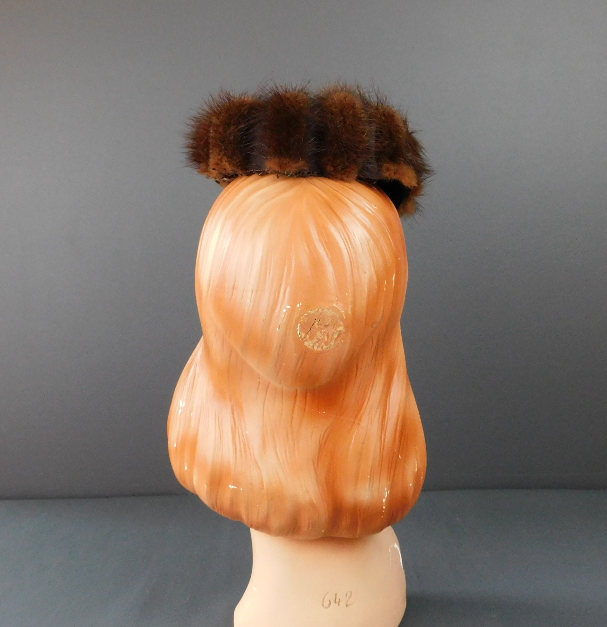 Vintage 1960s Dark Brown Mink Fur Topper Pillbox Hat Classic Retro One Size Mink Original Pillbox Eveningwear Vintage Hats for Women for  main image 3