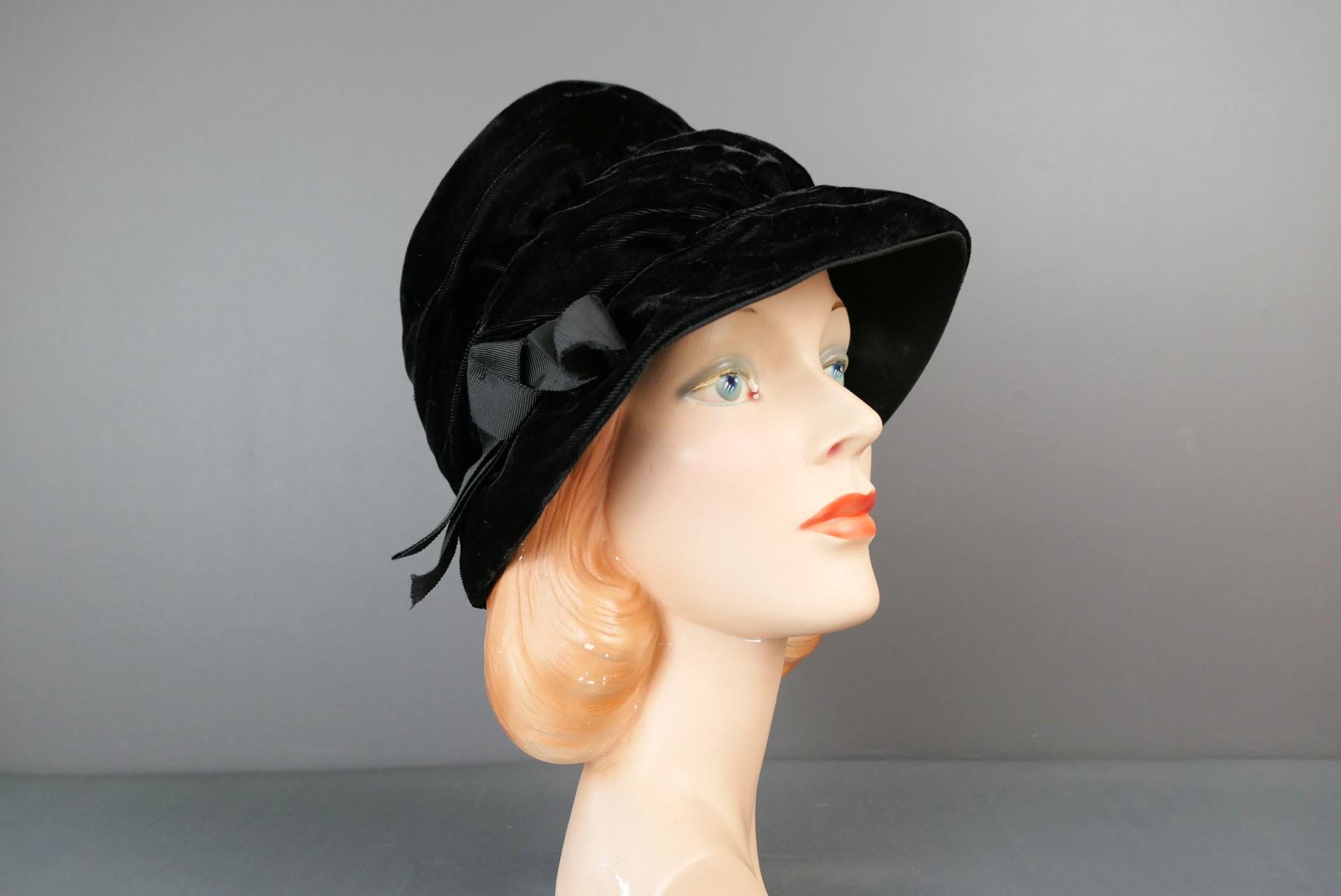 Black Launcelot Floppy bucket Hat Velour Feathers Size 7 Vintage Black Velvet Bucket Hats - Etsy main image 2