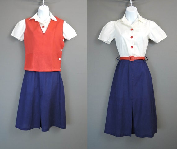 Vintage 1940s Uniform Dress with Smock, fits 32 in